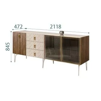 Комод 2.1м Bogemia Woodline Wood Fa (Ваниль) (Lakobel/Золото) БМКМ-5[5][10]