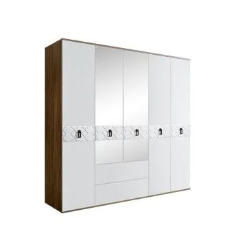 Шкаф 5-ти дверный с зеркалами, с ящиками, Bogemia Woodline Fa (Белый/Черный) БМШ1/51(Fa)