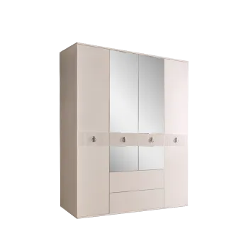 Шкаф 4-х дверный с зеркалом, с ящиками Римини СОЛО (Бежевый/Серебро) РМШ1/41(s)