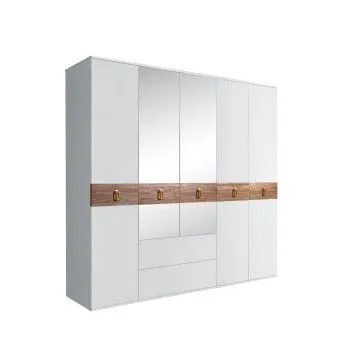 Шкаф 5-ти дверный с зеркалами, с ящиками, Bogemia Wood Fa (Белый/Золото) БМШ1/51(Wo)