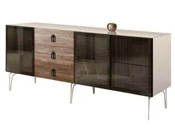 Комод 2.1м Bogemia Wood Fa (Слоновая кость) (Lakobel/Черный) БМКМ-5(Wo)[5]