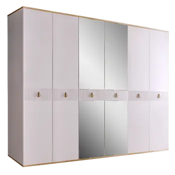 Шкаф 6-ти дверный с зеркалом Римини СОЛО (Белый/Золото) РМШ1/6(s)