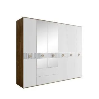 Шкаф 6-ти дверный с зеркалами, с ящиками, Bogemia Woodline Fi (Белый/Золото) БМШ1/61(Fi)