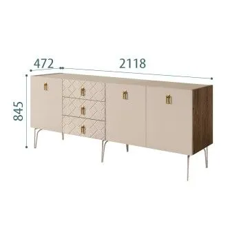 Комод 2.1м Bogemia Woodline Fa (Ваниль) (Novabuk/Золото) БМКМ-5