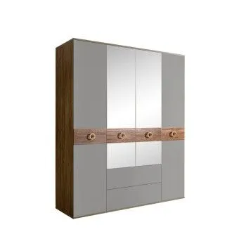 Шкаф 4-х дверный с зеркалами, с ящиками, Bogemia Woodline Wood Fi (Серый/Золото) БМШ1/41(Wo)