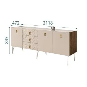 Комод 2.1м Bogemia Woodline Fa (Ваниль) (Lakobel/Золото) БМКМ-5