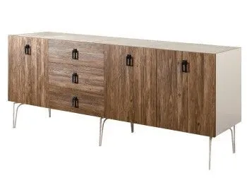 Комод 2.1м Bogemia Wood Fa (Слоновая кость) (Novabuk/Черный) БМКМ-5(Wo)