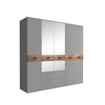 Шкаф 5-ти дверный с зеркалами, с ящиками, Bogemia Wood Fi (Серый/Хром) БМШ1/51(Wo)
