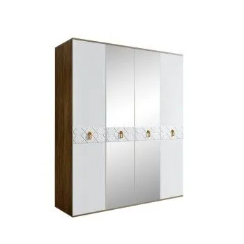 Шкаф 4-х дв. с зеркалами Bogemia Woodline Fa (Белый/Золото) БМШ1/4(Fa)