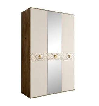 Шкаф 3-х дверный с зеркалом Bogemia Woodline Fa (Слоновая кость/Золото) БМШ1/3