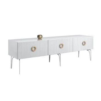 Тумба под телевизор 1.6м Bogemia Fillini (Белый) (Lakobel/Золото) БМТ-1(Fi)