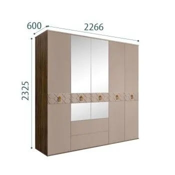 Шкаф 5-ти дверный с зеркалами, с ящиками, Bogemia Woodline Wood Fa (Мокка/Хром) БМШ1/51(Wo)