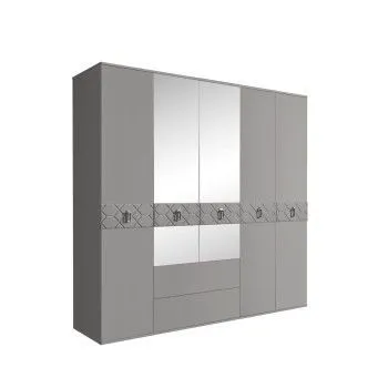 Шкаф 5-ти дверный с зеркалами, с ящиками, Bogemia Farfalle (Серый/Хром) БМШ1/51(Fa)