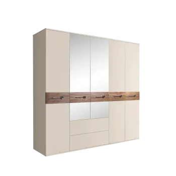 Шкаф 5-ти дверный с зеркалами, с ящиками, Bogemia Wood Wo (Слоновая кость/Хром) БМШ1/51(Wo)