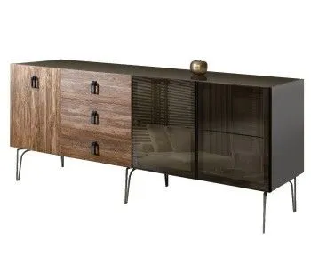 Комод 2.1м Bogemia Wood Fa (Серый) (Lakobel/Черный) БМКМ-5(Wo)[5][10]