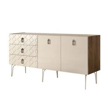 Комод 1.6м Bogemia Woodline Fa (Слоновая кость) (Novabuk/Хром) БМКМ-4