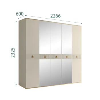 Шкаф 5-ти дверный с зеркалом Римини СОЛО (Ваниль/Золото) РМШ1/5(s)