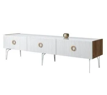 Тумба телевизионная 2.1м Bogemia Woodline Fi (Белый) (Lakobel/Золото) БМТ-2