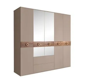Шкаф 5-ти дверный с зеркалами, с ящиками, Bogemia Wood Fi (Мокка/Золото) БМШ1/51(Wo)
