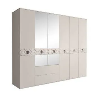 Шкаф 6-ти дверный с зеркалами, с ящиками, Bogemia Farfalle (Шелк/Хром) БМШ1/61(Fa)