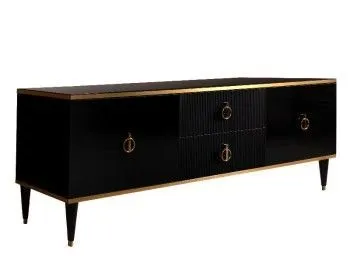 Тумба под телевизор Римини СОЛО (Черный/Золото) РМТ-3(s)