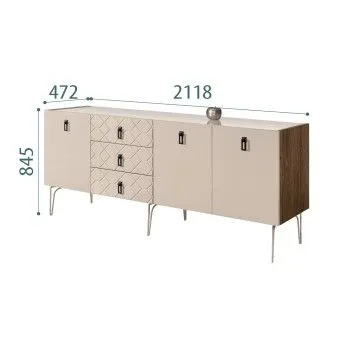 Комод 2.1м Bogemia Woodline Fa (Ваниль) (Lakobel/Черный) БМКМ-5