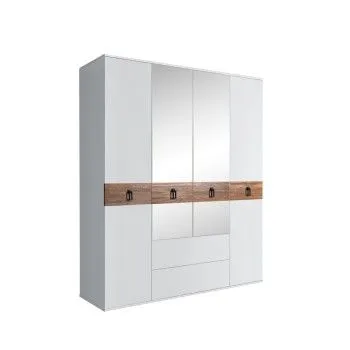 Шкаф 4-х дверный с зеркалами, с ящиками, Bogemia Wood Fa (Белый/Черный) БМШ1/41(Wo)