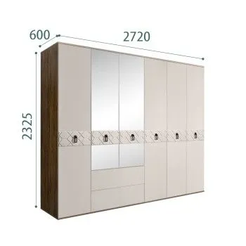 Шкаф 6-ти дверный с зеркалами, с ящиками, Bogemia Woodline Fa (Шелк/Черный) БМШ1/61(Fa)