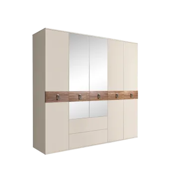 Шкаф 5-ти дверный с зеркалами, с ящиками, Bogemia Wood Fa (Слоновая кость/Хром) БМШ1/51(Wo)