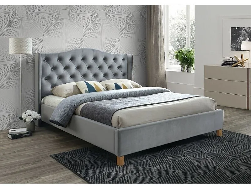Кровать Signal ASPEN VELVET BLUVEL 14 (серый/дуб) 180/200
