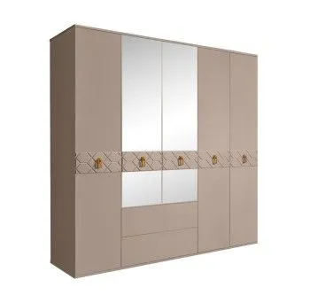 Шкаф 5-ти дверный с зеркалами, с ящиками, Bogemia Farfalle (Мокка/Золото) БМШ1/51(Fa)