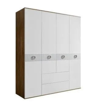 Шкаф 4-х дверный с ящиками Bogemia Woodline Fi (Белый/Хром) БМШ2/41