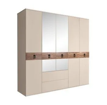 Шкаф 5-ти дверный с зеркалами, с ящиками, Bogemia Wood Fa (Ваниль/Черный) БМШ1/51(Wo)