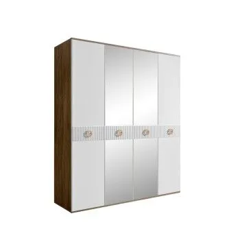 Шкаф 4-х дв. с зеркалами Bogemia Woodline Fi (Белый/Золото) БМШ1/4(Fi)