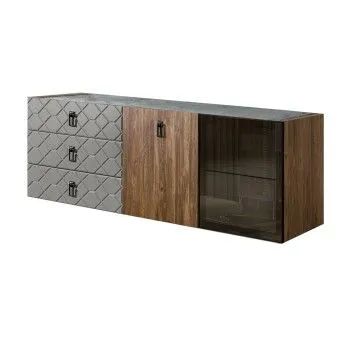 Комод 1.6м Bogemia Woodline Fly Wood Fa (Серый) (Novabuk/Черный) БМКМ-4[5][10]