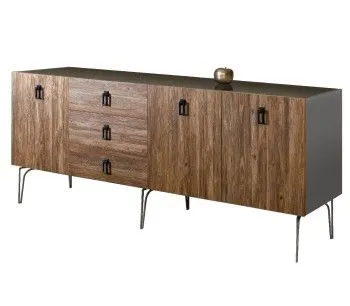 Комод 2.1м Bogemia Wood Fa (Серый) (Lakobel/Черный) БМКМ-5(Wo)