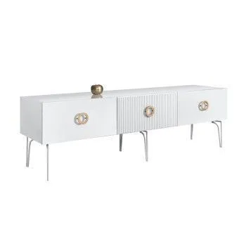 Тумба под телевизор 1.6м Bogemia Fillini (Белый) (Lakobel/Золото) БМТ-1(Fi)[10]