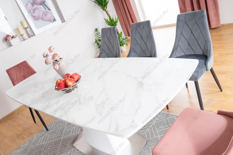 Стол обеденный SIGNAL SATURN II 160 (белый мрамор/белый мат) | изображение 2