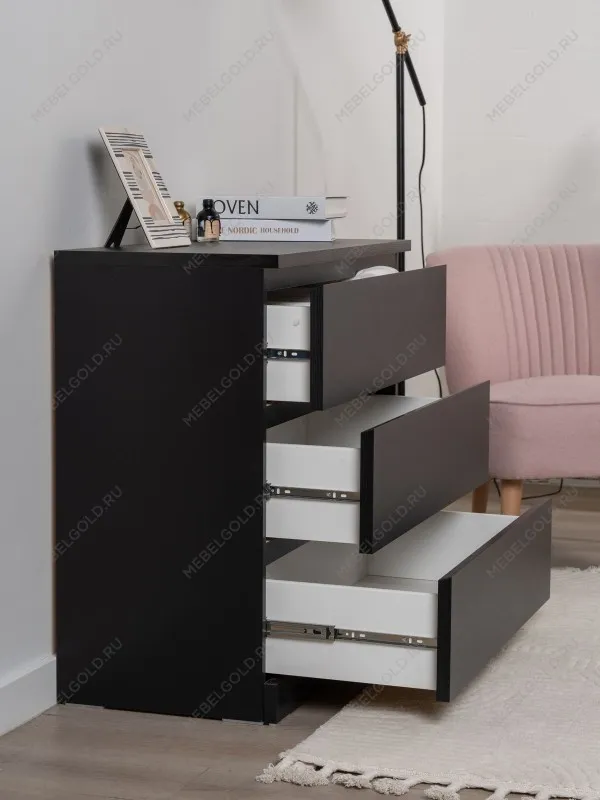 Комод Варма, 3 ящика, 80х78х40 см, шпон натурального дерева, ясень черный | изображение 7