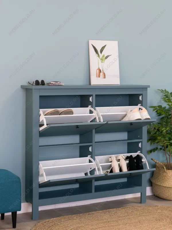 Обувница Сага с 4 откидными ящиками 113х108 темно-бирюзовая | изображение 2