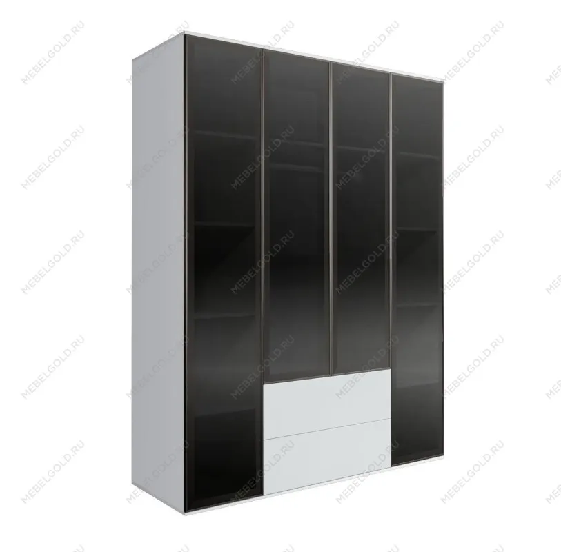 Шкаф 4-х дв. с ящиками Bogemia Air (Белый/Черный) БМШ2/42(4)