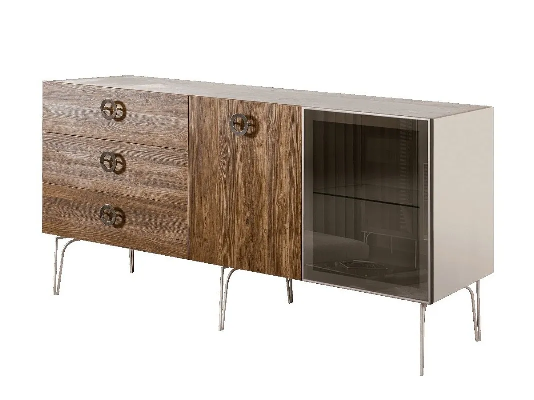 Комод 1.6м Bogemia Wood Fi (Слоновая кость) (Novabuk/Хром) БМКМ-4(Wo)[5][10]