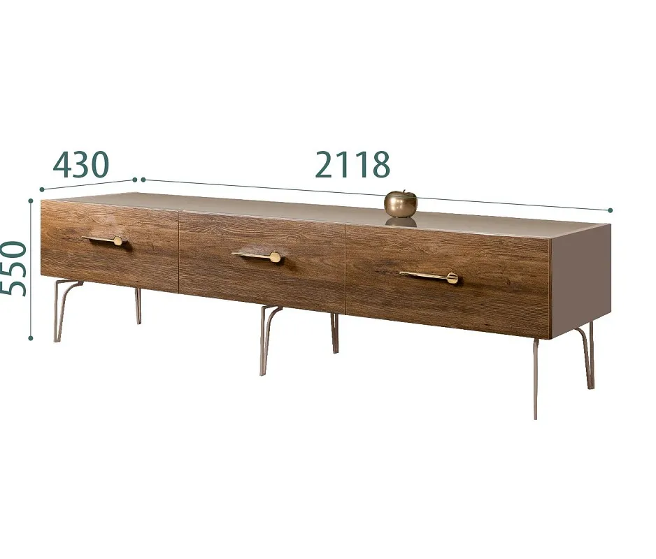 Тумба под телевизор 2.1м Bogemia Wood Wo (Мокка) (Lakobel/Золото) БМТ-2(Wo)