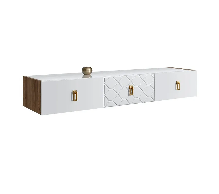 Тумба телевизионная 1.6м Bogemia Woodline Fly Fa (Белый) (Lakobel/Золото) БМТ-1[10]