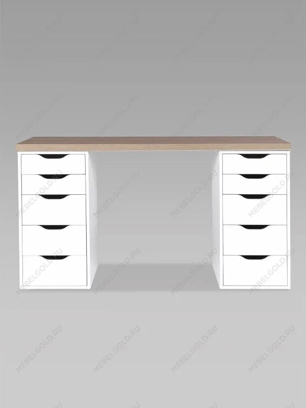 Стол письменный Ингар, 10 ящиков, 140х75х55 см, белый, столешница дуб беленый | изображение 6