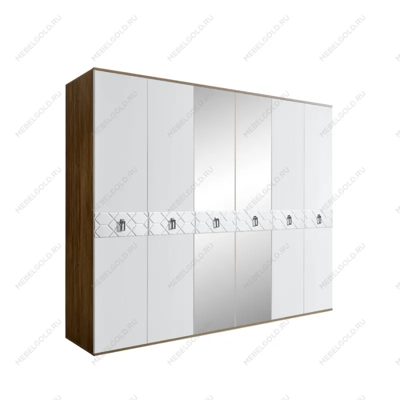 Шкаф 6-ти дв. с зеркалами Bogemia Woodline Fa (Белый/Хром) БМШ1/6(Fa)