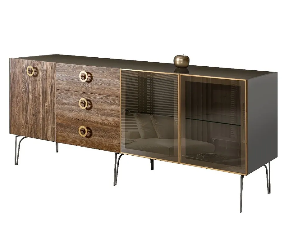 Комод 2.1м Bogemia Wood Fi (Серый) (Lakobel/Золото) БМКМ-5(Wo)[5][10]