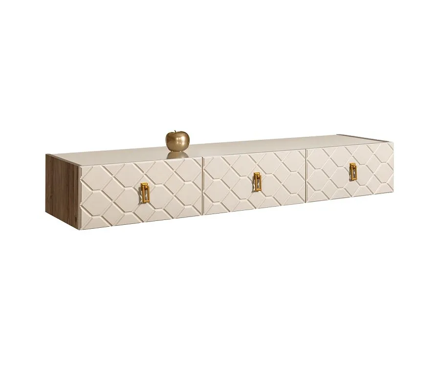 Тумба телевизионная 1.6м Bogemia Woodline Fly Fa (Слоновая кость) (Lakobel/Золото) БМТ-1