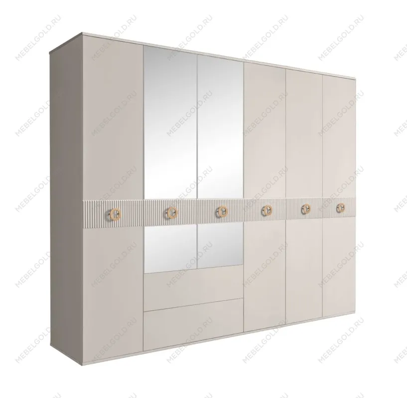 Шкаф 6-ти дверный с зеркалами, с ящиками, Bogemia Fillini (Шелк/Золото) БМШ1/61(Fi)