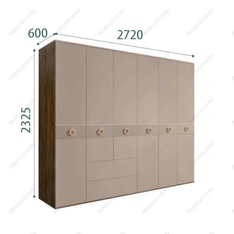 Шкаф 6-ти дверный с ящиками, Bogemia Woodline Fi (Мокка/Золото) БМШ2/61(Fi)